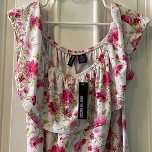 NWT Kristin Nicole Pink Floral Scoop Neck Top Size L
